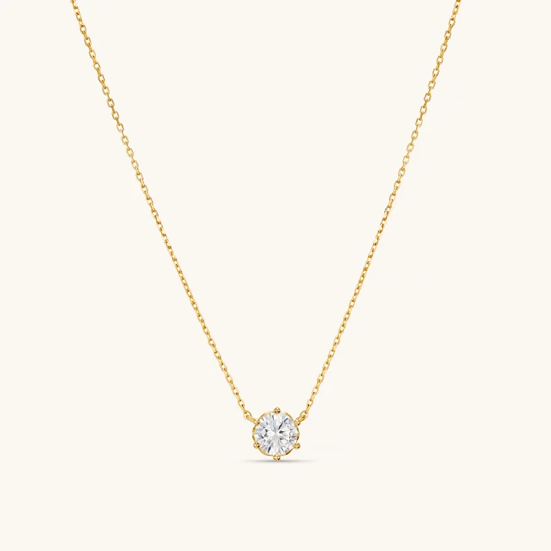 Solid Gold Floating Crystal Necklace