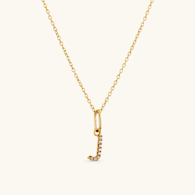 J Crystal Initial Necklace in Gold