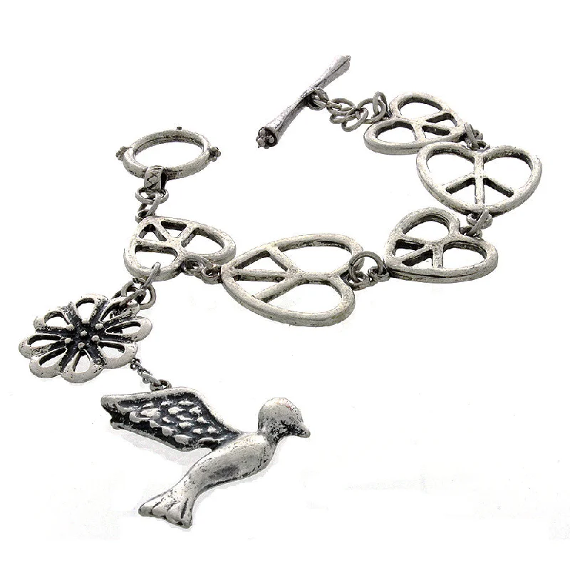 LINK HEART-SHAPED PEACE SIGN W/ BIRD CHARM BRACELET