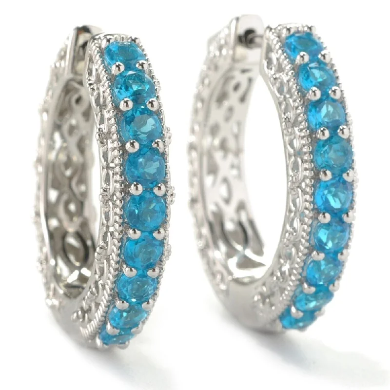 1" Nine-Stone Scrollwork Apatite Hoop Earrings