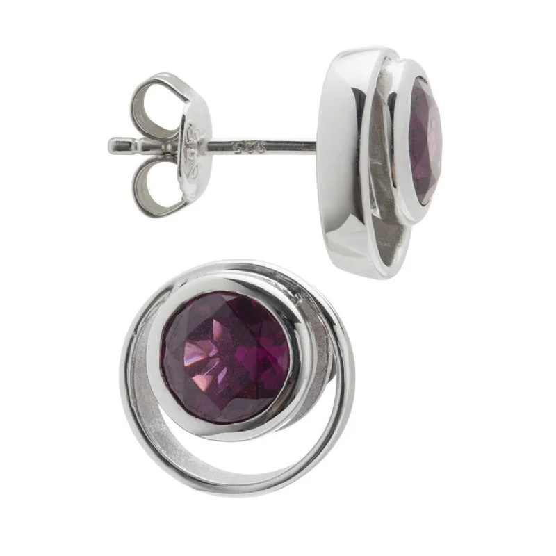 925 Sterling Silver Purple Garnet Stud Earrings