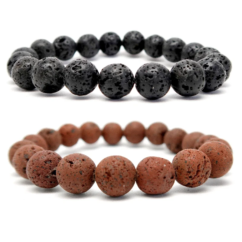 Lava Bracelet Set Black Red Volcanic Essential Oil Diffuser