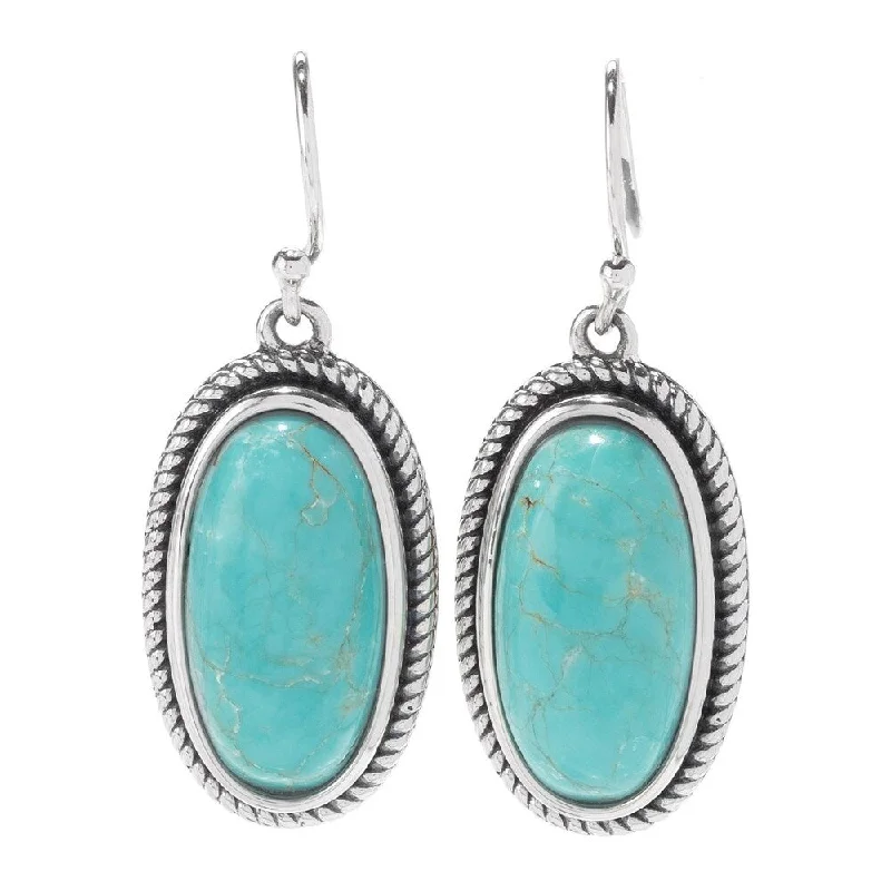 Sterling Silver 1.5" 20 x 10mm Oval #8 Turquoise Drop Earrings