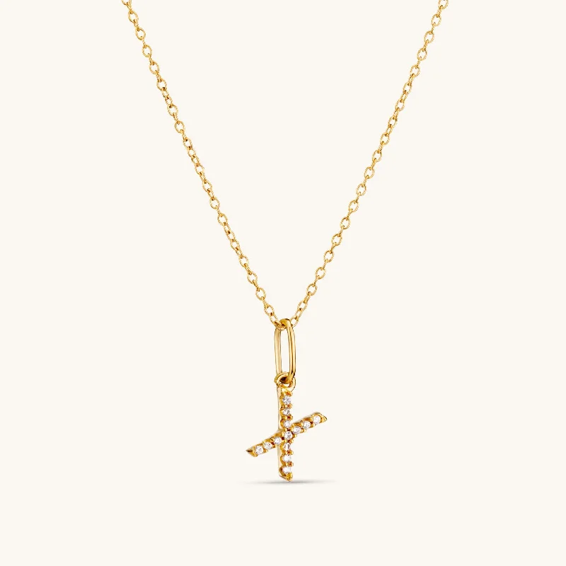 X Crystal Initial Necklace in Gold