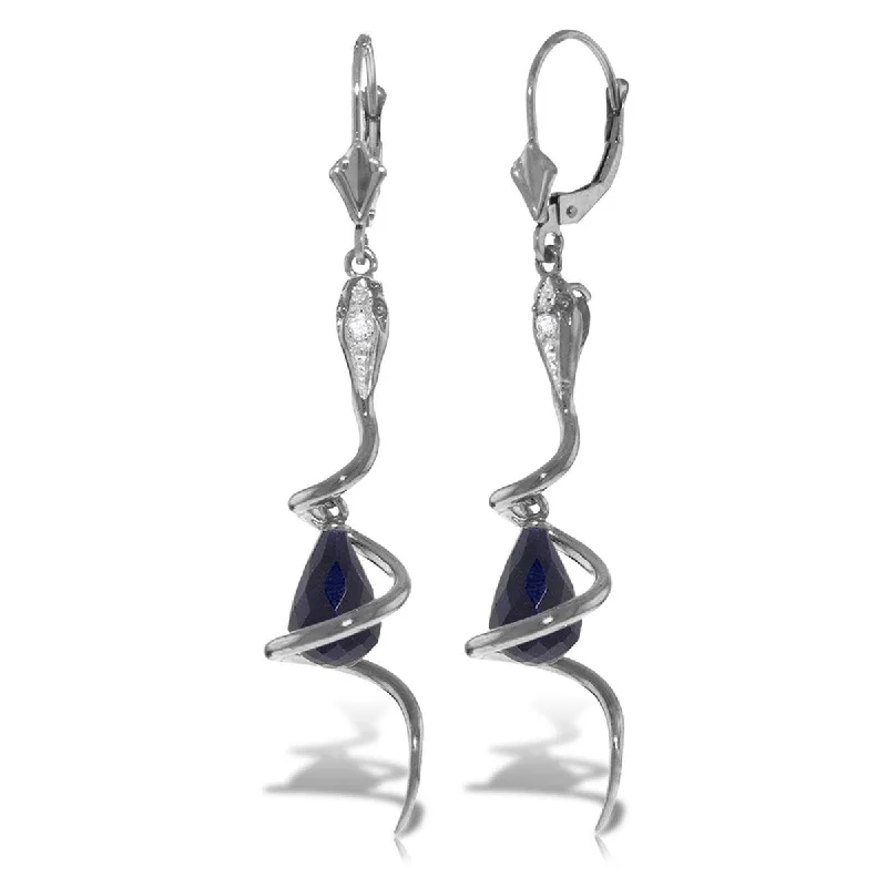 14K Solid Gold Snake Earrings w/ Briolette Dyed Sapphires & Diamonds