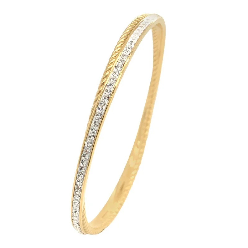 Yellow Stainless Steel Pave Crystal Double Bangle