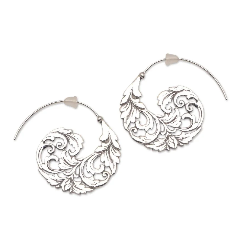 NOVICA Garden Waves, Sterling silver half-hoop earrings