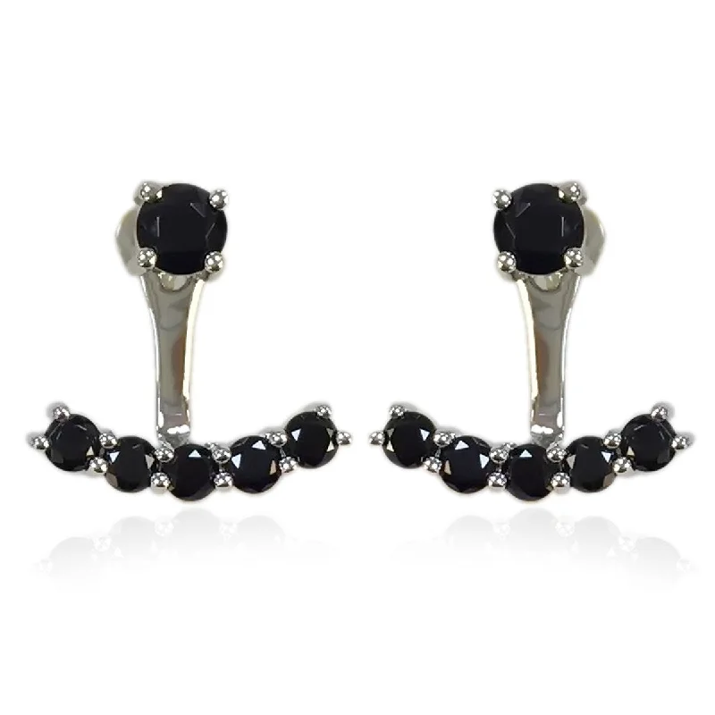 925 Sterling Silver Black Spinel 2 in 1 Earrings