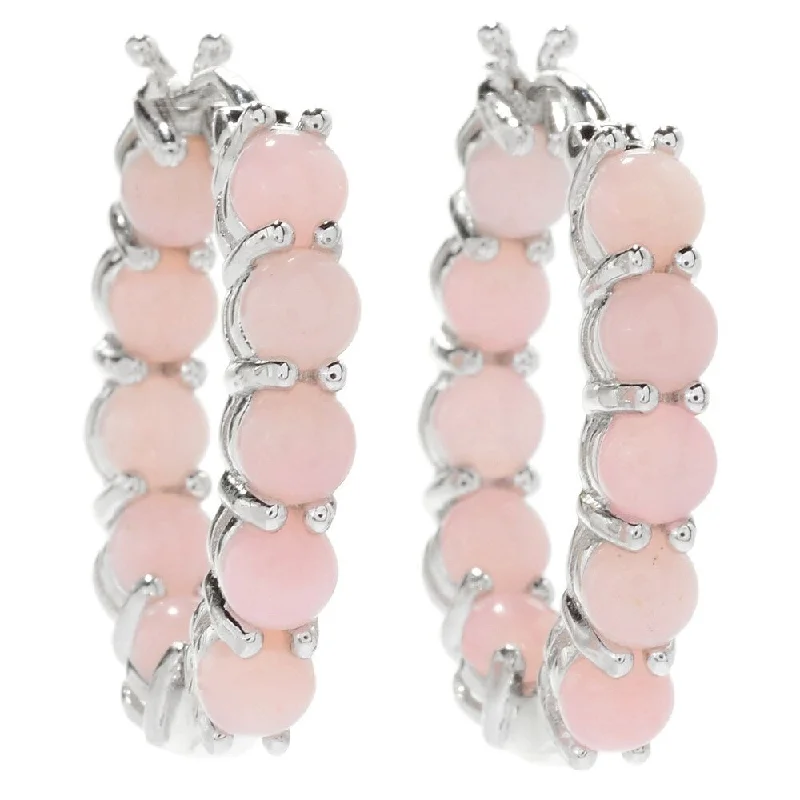 925 Sterling Silver Pink Opal Hoop Earrings