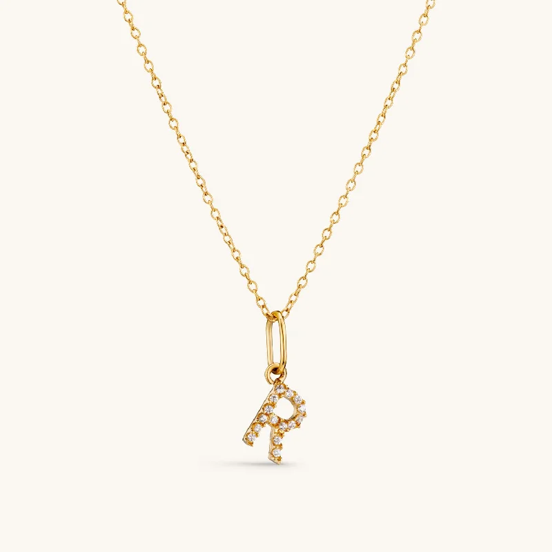 R Crystal Initial Necklace in Gold