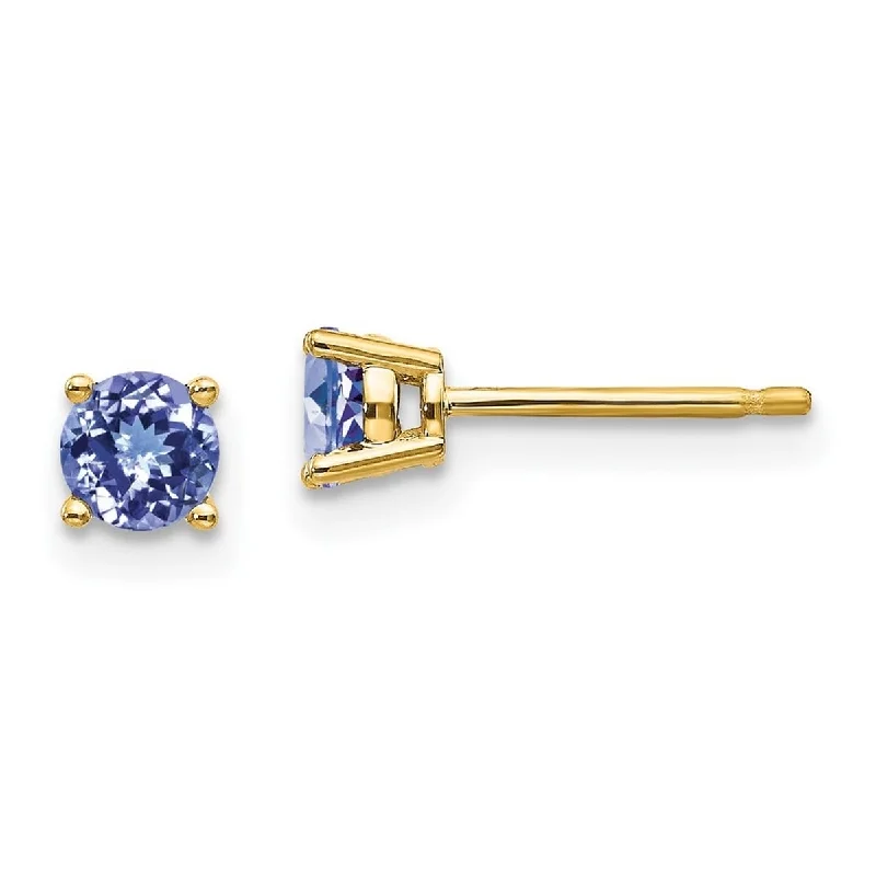 Curata 14k Yellow Gold 4mm Genuine Tanzanite Post Earrings